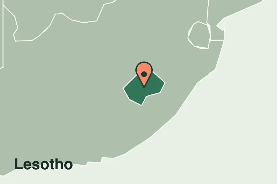 Lesotho highlighted within southern Africa.